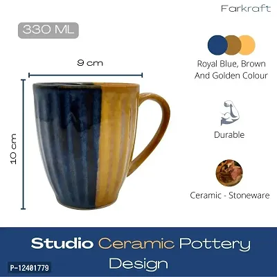 FARKRAFT Coffee Mug and Tea Cup, Royal Blue Studio Pottery Ceramic 330 ml- Set of 2-thumb2