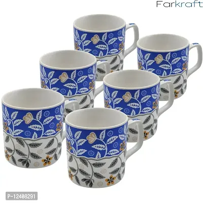 FARKRAFT Tea and Coffee Cups Ceramic Chai Cup Set Handcrafted White Blue Microwave Safe Best Gift for Friends, Anniversary, Birthday (Set of 6)-thumb2