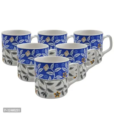 FARKRAFT Tea and Coffee Cups Ceramic Chai Cup Set Handcrafted White Blue Microwave Safe Best Gift for Friends, Anniversary, Birthday (Set of 6)