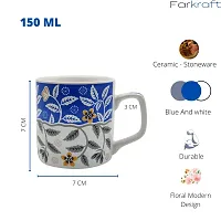 FARKRAFT Tea and Coffee Cups Ceramic Chai Cup Set Handcrafted White Blue Microwave Safe Best Gift for Friends, Anniversary, Birthday (Set of 6)-thumb2