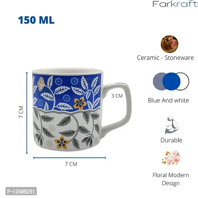 FARKRAFT Tea and Coffee Cups Ceramic Chai Cup Set Handcrafted White Blue Microwave Safe Best Gift for Friends, Anniversary, Birthday (Set of 6)-thumb3