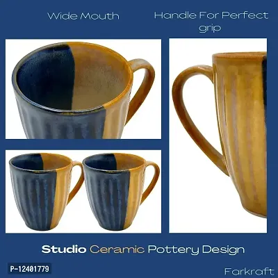 FARKRAFT Coffee Mug and Tea Cup, Royal Blue Studio Pottery Ceramic 330 ml- Set of 2-thumb3