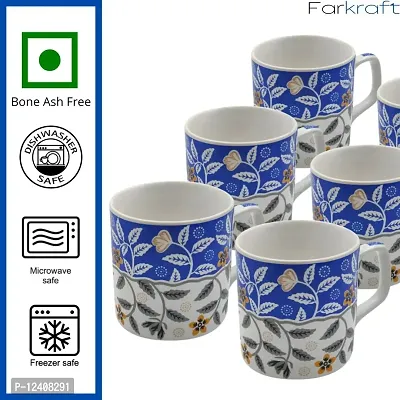 FARKRAFT Tea and Coffee Cups Ceramic Chai Cup Set Handcrafted White Blue Microwave Safe Best Gift for Friends, Anniversary, Birthday (Set of 6)-thumb4