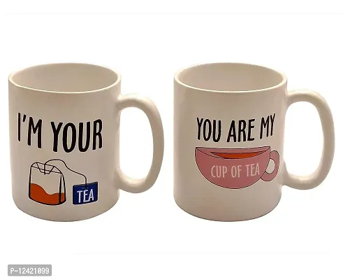 FARKRAFT Ceramic I'm Your Tea, You are My Cup of Tea Printed Mug for Couple Lovers Friends, (2 Piece) White-thumb0