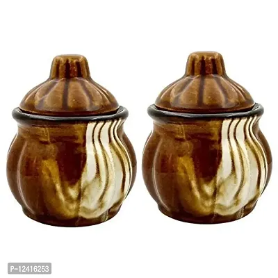 FARKRAFT Ceramic Jar Container Round Shape Jar with Lid 250 ml Set of 2-thumb0