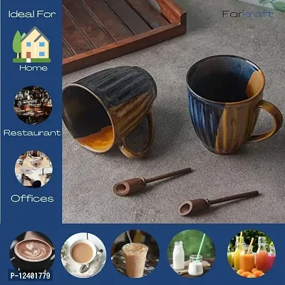 FARKRAFT Coffee Mug and Tea Cup, Royal Blue Studio Pottery Ceramic 330 ml- Set of 2-thumb5