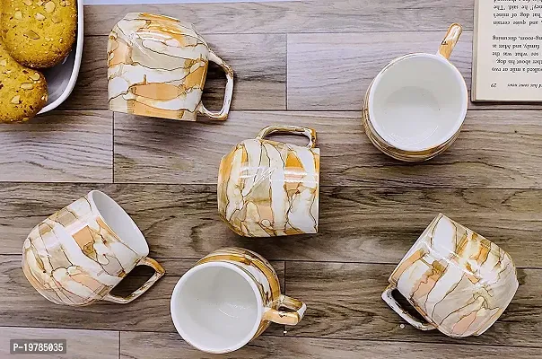 Farkraft Ceramic Tea and Coffee Cup - 6 Pieces, Glossy Golden, 150 ml-thumb0