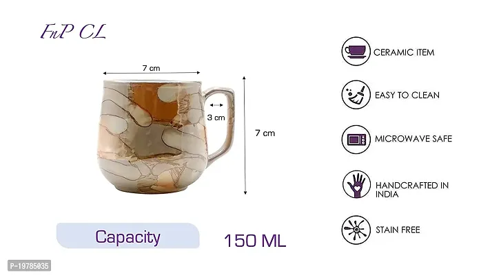 Farkraft Ceramic Tea and Coffee Cup - 6 Pieces, Glossy Golden, 150 ml-thumb3