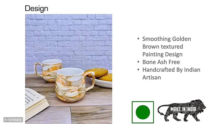Farkraft Ceramic Tea and Coffee Cup - 6 Pieces, Glossy Golden, 150 ml-thumb5