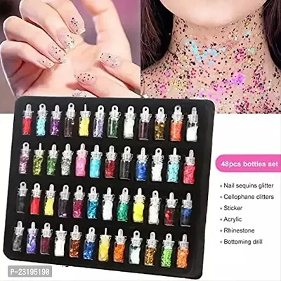 Nail Art Kit With, 100 Nails,15 Pcs Nail Art Brush,5 Pcs Nail Dotting Tools,48 Pcs 3D Nail Glitter Bottles,5 Round Nail Tapes,2 Nail Glue and 2 Pc Nail Filer-thumb0