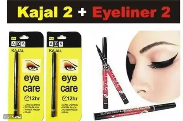 ADS Water Proof Kajal 12 Hour Long Lasting 2 PCS + 36 H EYELINER 2 PCS (PACK OF 4))