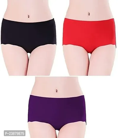 Stylish Multicoloured Silk Solid Briefs For Women Pack Of 3-thumb0