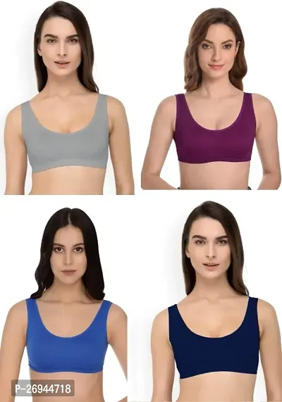 Girls Women  s Cotton blend Stretchable Non  Padded and Wire Free Air Sports Bra Pack of 3-thumb0