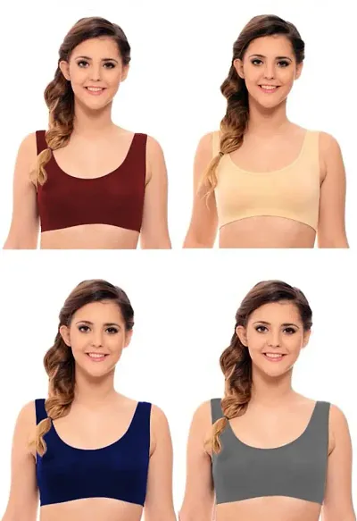 SH ENTERPRISE URV Online MART Women's 95% and 5% Spendex, Non-Padded, Non-Wired Air Sports Bra (Color:- Maroon-Beige-Red-Grey) (Pack of 4) (Size:- 30)