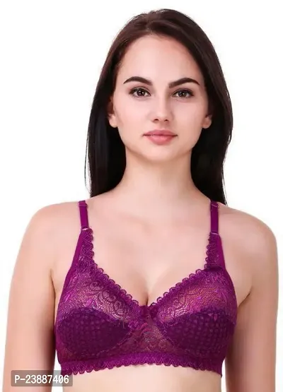 Stylish Purple Net Solid Bras For Women