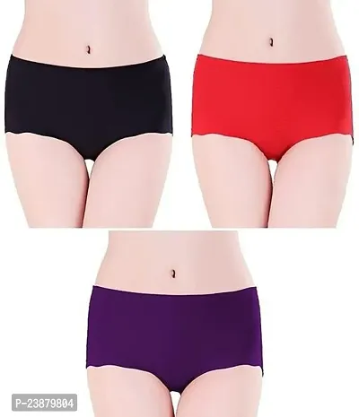 Stylish Multicoloured Silk Solid Briefs For Women Pack Of 3