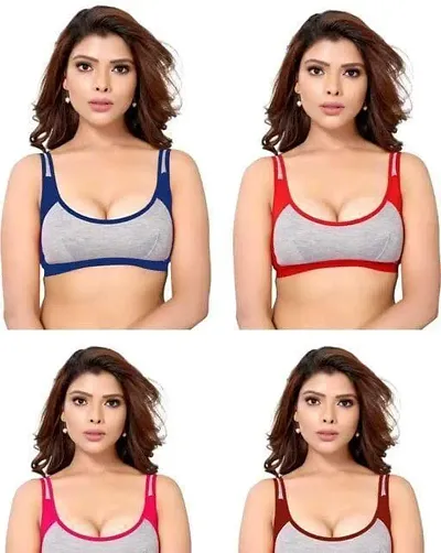 Stylish Blend Solid Bras For Women Pack Of 4