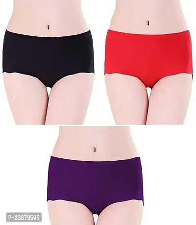 Stylish Multicoloured Silk Solid Briefs For Women Pack Of 3