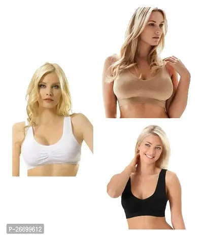 Stylis cotton Air sports bra seamless for womens pack of 3 multicolor