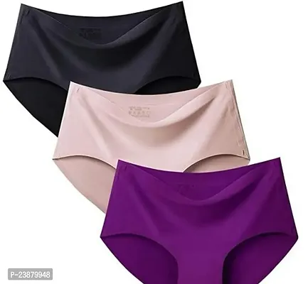 Stylish Multicoloured Silk Solid Briefs For Women Pack Of 3-thumb0