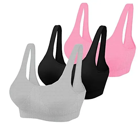 Pipal Women's Wire Free Sports Bra-Pack of 3