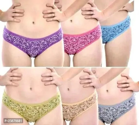 Stylish Multicoloured Cotton Printed Briefs For Women Pack Of 6-thumb0