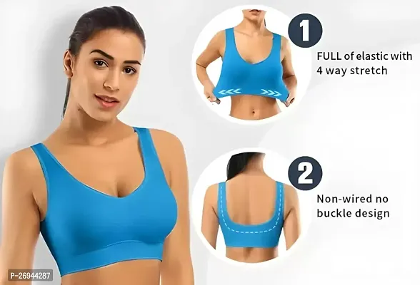 Women  s Stretch Cotton Sports Non Padded Wire Free Air Bra-thumb4