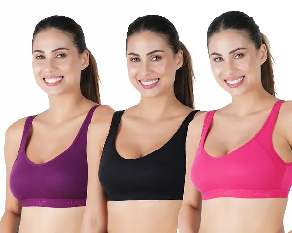 B-SOFT Molded Women Sports Bra,Non-Padded, Full Coverage for Women & Girls Beginners Non-Wired T-Shirt Gym Workout Bra, Activewear