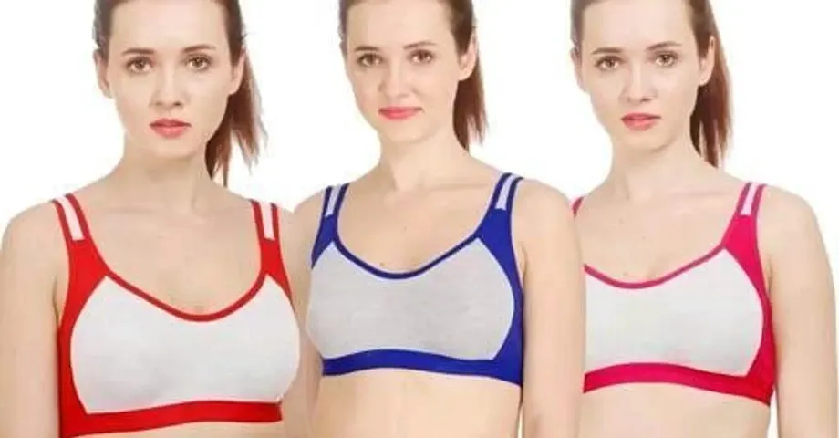 Stylish Cotton Blend Sports Bras For Women And Girls - Pack Of 3,6