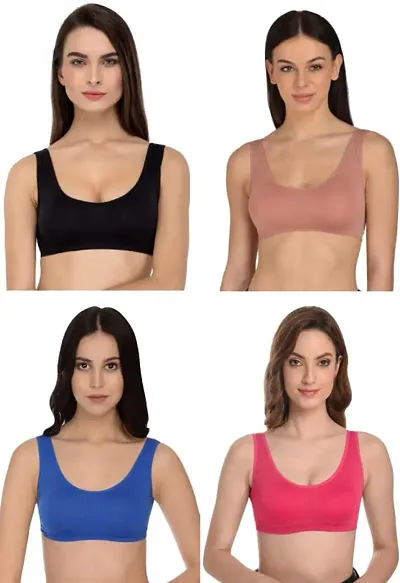 SH ENTERPRISE URV Online MART Women's 95% and 5% Spendex, Non-Padded, Non-Wired Air Sports Bra (Color:- Black-Gajari-Blue-Dark Pink) (Pack of 4) (Size:- 30)