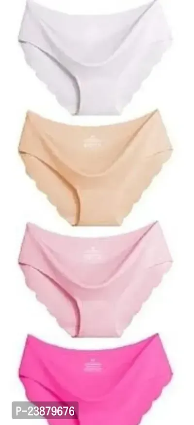 Stylish Multicoloured Silk Solid Briefs For Women Pack Of 4-thumb0