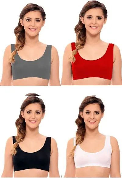 SH ENTERPRISE URV Online MART Women's 95% and 5% Spendex, Non-Padded, Non-Wired Air Sports Bra (Color:- Grey-Red-Black-White) (Pack of 4) (Size:- 34)