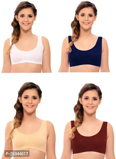 Cotton Full Coverage Non Padded Wire Free Air Sports Bra for Women   Girls  Pack of 3