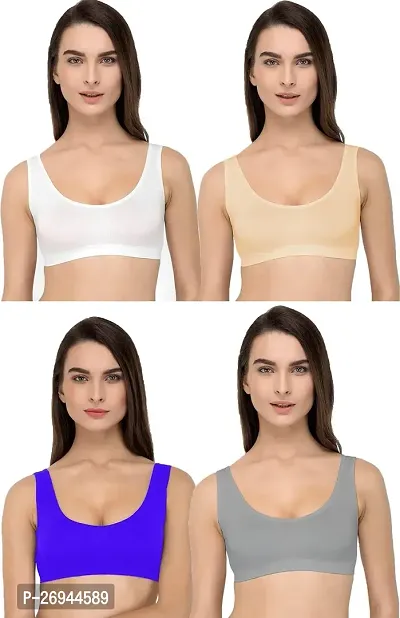 Cotton Full Coverage Non Padded Wire Free Air Sports Bra for Women   Girls  Pack of 3-thumb0