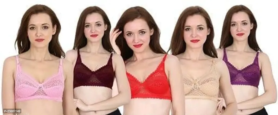 Stylish Multicoloured Net Solid Bras For Women Pack Of 5