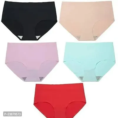 Stylish Multicoloured Silk Solid Briefs For Women Pack Of 5-thumb0