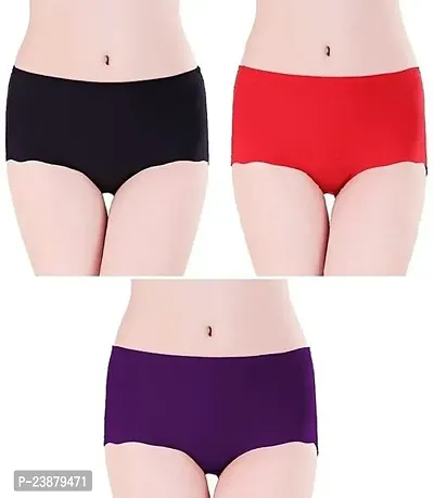 Stylish Multicoloured Silk Solid Briefs For Women Pack Of 3-thumb0