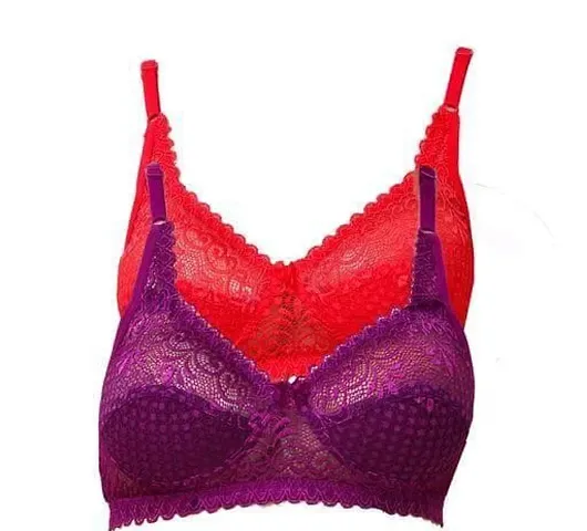 Stylish Net Solid Bras For Women Pack Of 2