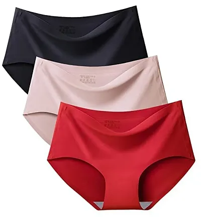 Women/Girls Silk Seamless Panty Smooth Stretch Women Hipster Panties for Women Daily Use Pack of 3 (Multi Colored)