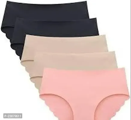 Stylish Multicoloured Silk Solid Briefs For Women Pack Of 5-thumb0