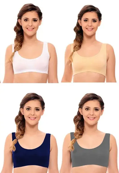 SH ENTERPRISE URV Online MART Women's 95% and 5% Spendex, Non-Padded, Non-Wired Air Sports Bra (Color:- White-Cream-Maroon-Red) (Pack of 4) (Size:- 30)