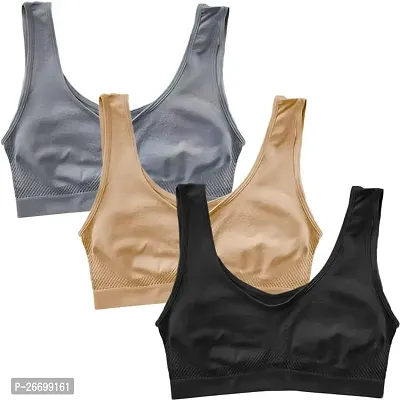 Stylis cotton Air sports bra seamless for womens pack of 3 multicolor-thumb0