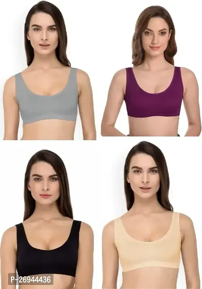 Cotton blend Full Coverage Non Padded Wire Free Air Sports Bra for Women  Pack of 3