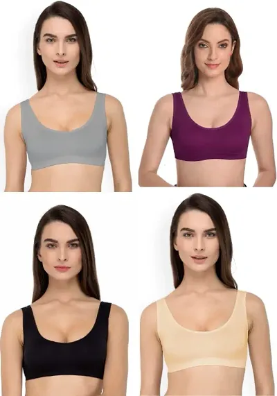 SH ENTERPRISE URV Online MART Women's 95% and 5% Spendex, Non-Padded, Non-Wired Air Sports Bra (Color:- Blue-Gajari-Black-Cream) (Pack of 4) (Size:- 34)