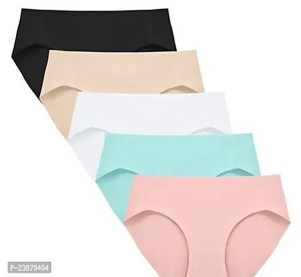 Stylish Multicoloured Silk Solid Briefs For Women Pack Of 5-thumb0