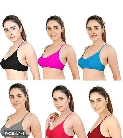 Stylish Multicoloured Cotton Solid Bras For Women Pack Of 6