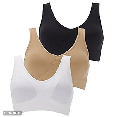 Stylis cotton Air sports bra seamless for womens pack of 3 multicolor-thumb0