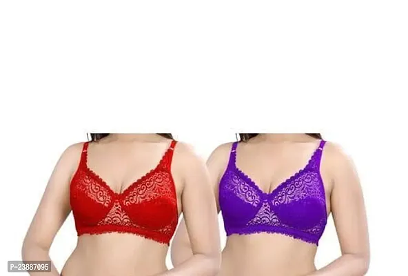 Stylish Multicoloured Net Solid Bras For Women Pack Of 2-thumb0