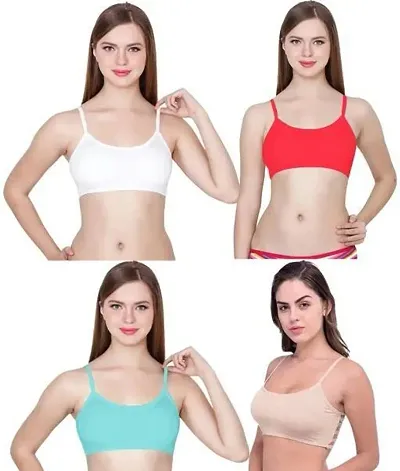 Stylish Fancy Nylon Spandex Solid Bras For Women Pack Of 4