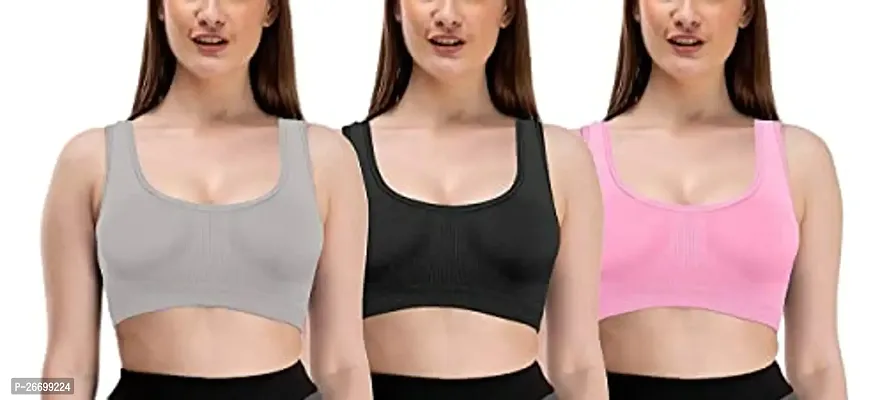 Stylis cotton Air sports bra seamless for womens pack of 3 multicolor